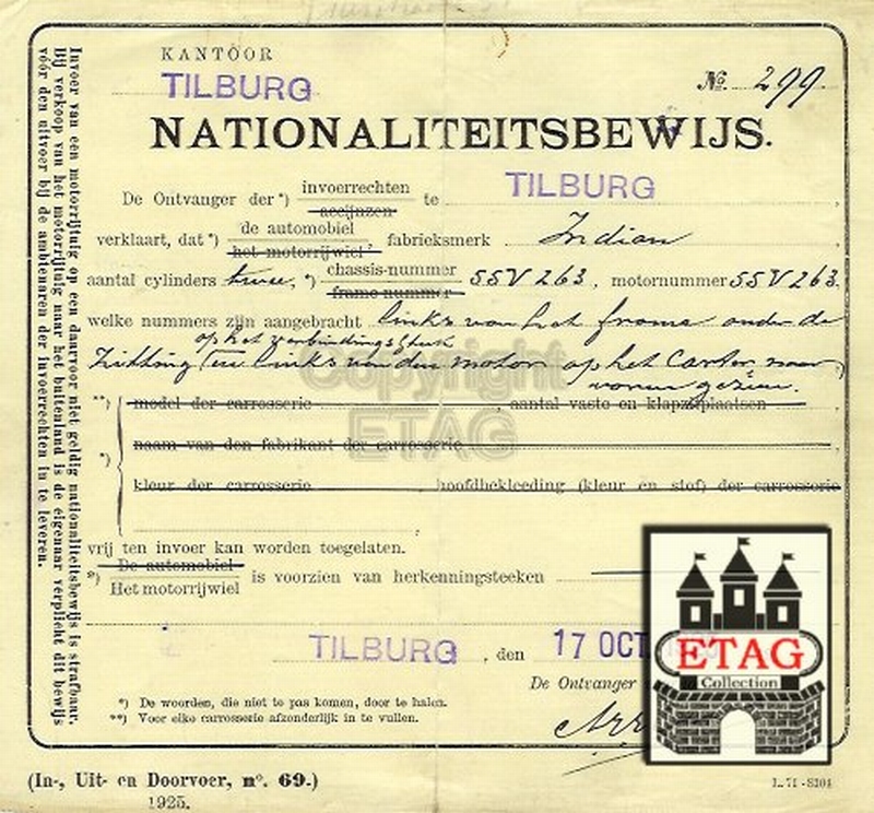1925 Nationaliteitsbewijs Indian No: 299