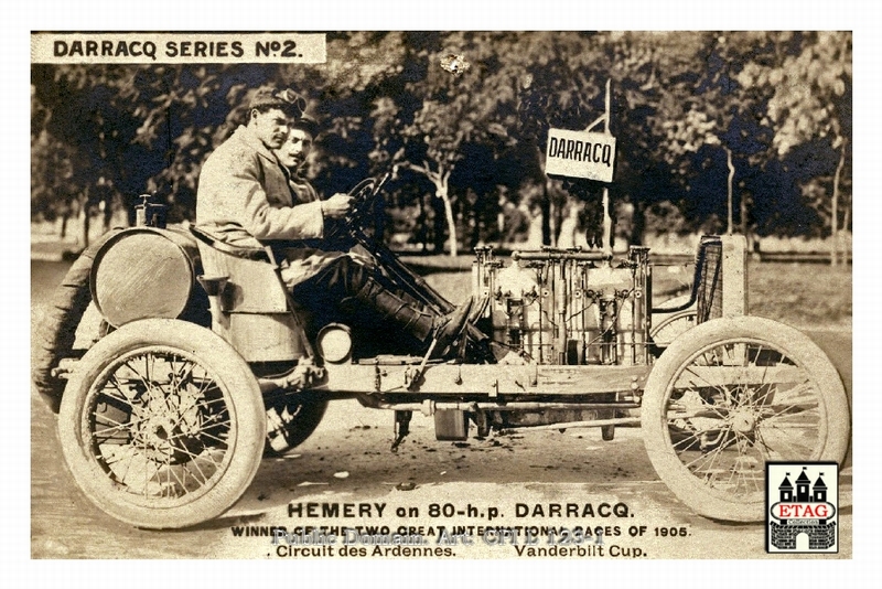 1905 Circuit des Ardennes Darracq Victor Hemery #2 1st Card