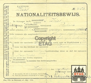 1932 Nationaliteitsbewijs Packard No: 453